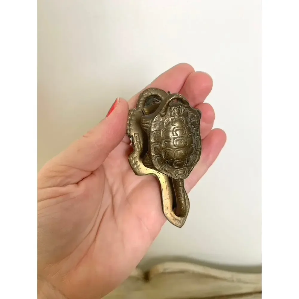 Vintage Brass Turtle Wall Clip Key Photo Hanger Coastal Animal Decor Mid Century